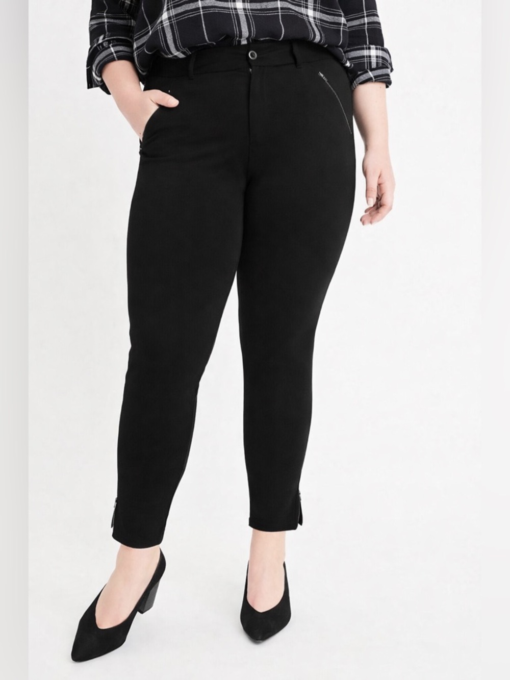 Ryllace Black Ponte Knit Pants Ankle Zip Stretch Size 20 Casual Minimalist Work‎